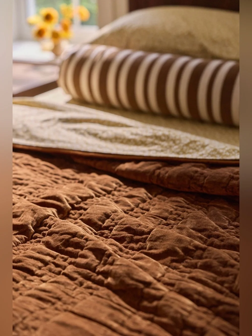 Anthropologie Lustered Velvet Alastair Quilt, Bronze